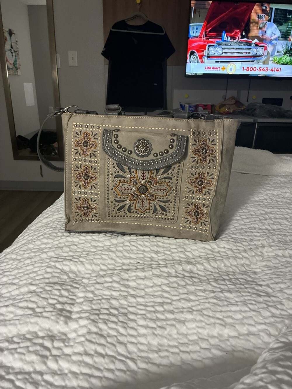 Montana West Western Tote Handbag Khaki Studded